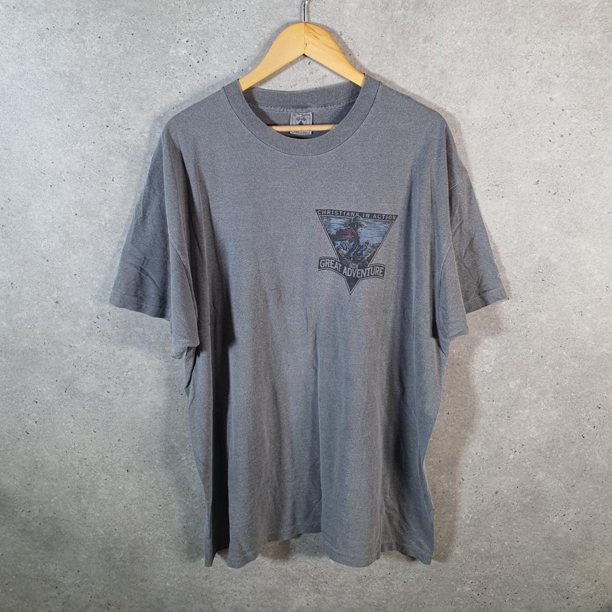 Vintage Delta Christian’s in Action Great Adventure 90s USA Single Stitch T Shirt Men’s XL Grey