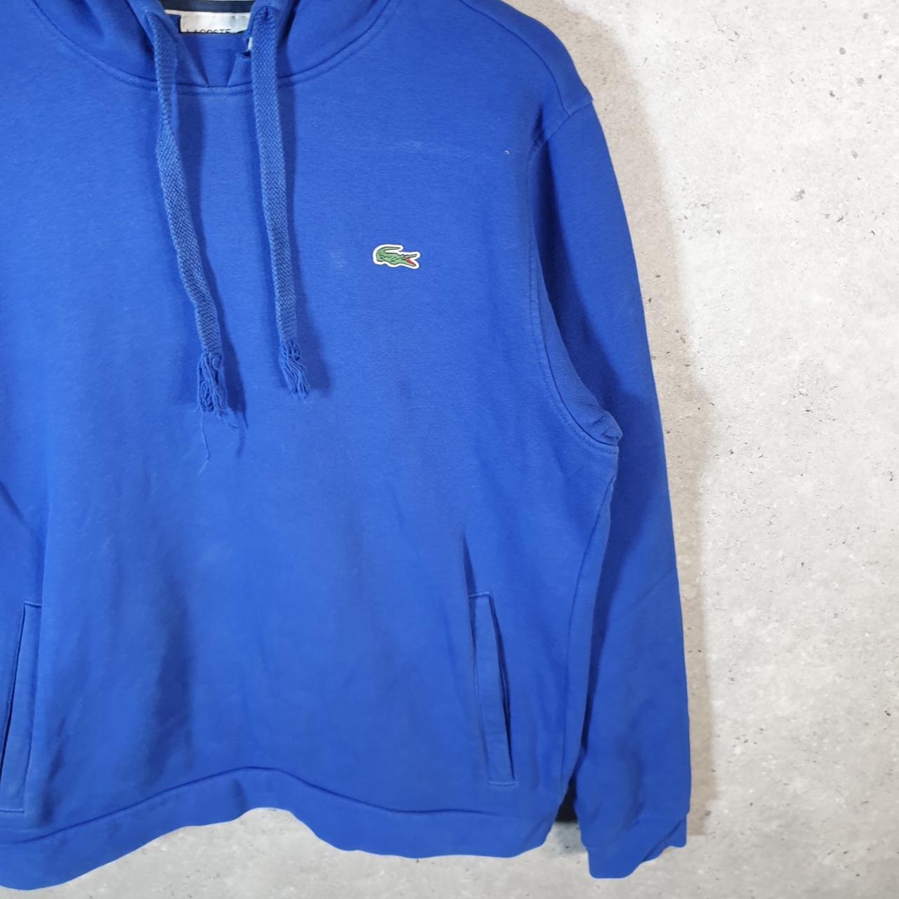 Vintage Lacoste Hoodie Men’s Large Blue Pullover Logo Y2K Jumper Logo