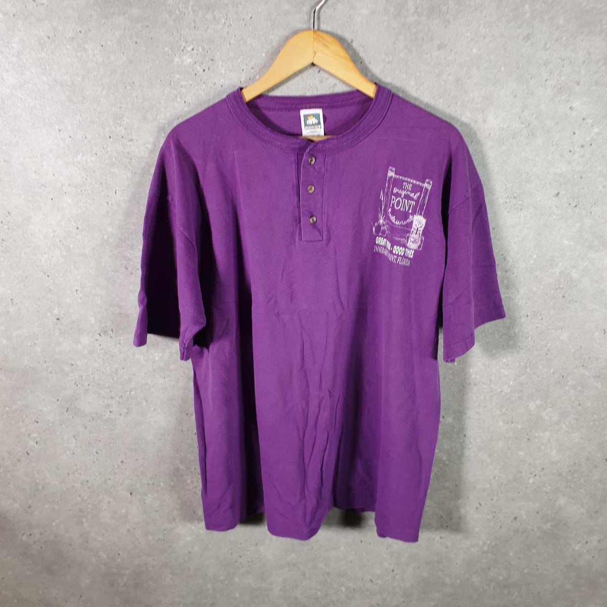 Vintage Cotton Deluxe Original Point Florida 90s Graphic USA Single Stitch T Shirt Men’s XL Purple