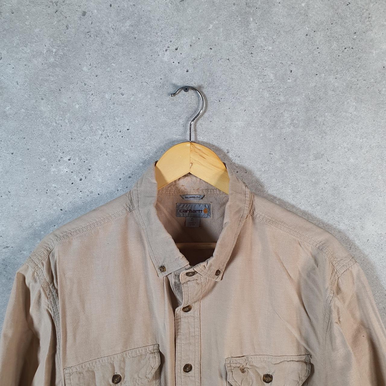 Vintage Carhartt Shirt Button Down Mens XL Brown Short Sleeve Chore Utility Relaxed - Big Fish Vintage