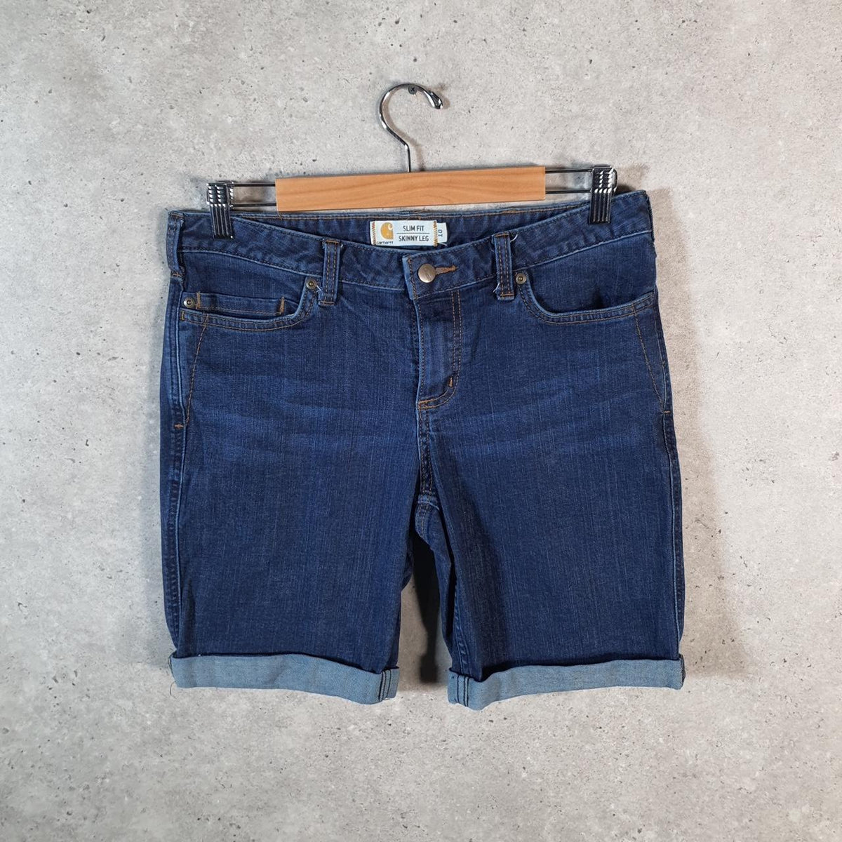 Vintage Carhartt Carpenter Shorts Jorts Cargo Womens W32 Blue Slim Fit Workwear A4709