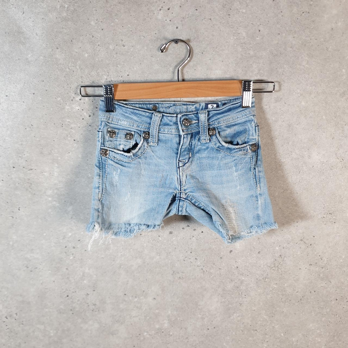 Vintage Miss Me Baggy Y2K Hip Hop Jeans Shorts Jorts Kids Girl Age 10 Blue Denim Low Rise