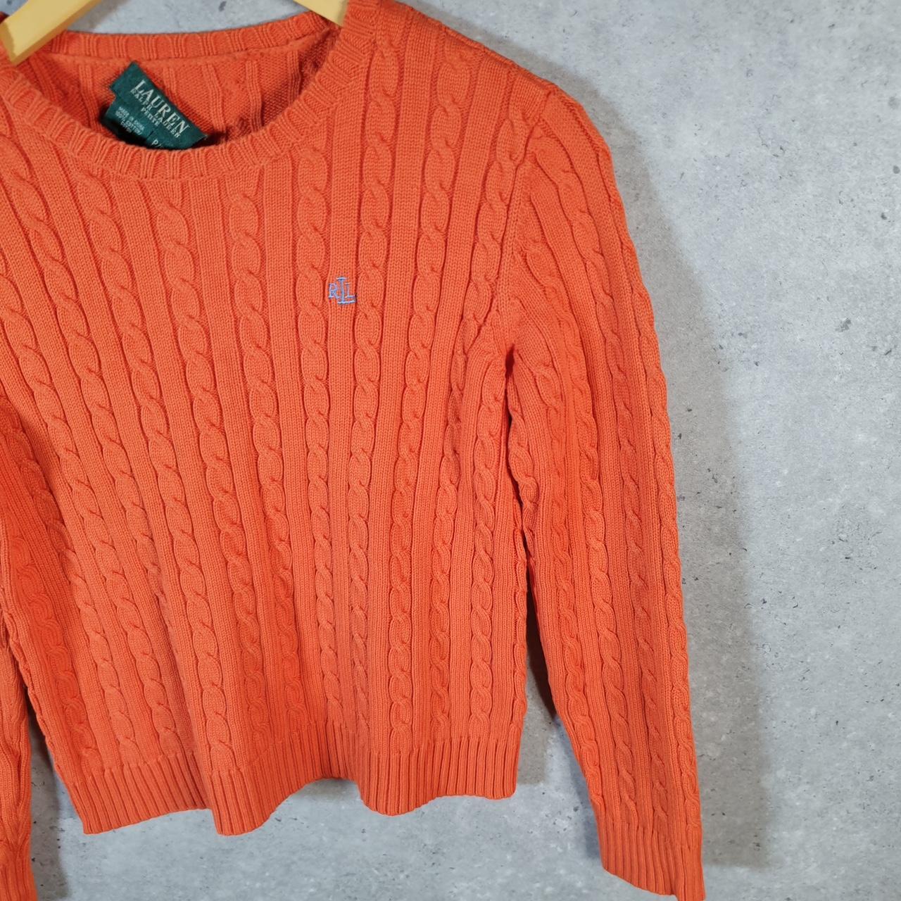 Vintage Ralph Lauren Polo Cable Knit Sweater Womens Small Orange Cotton Pullover