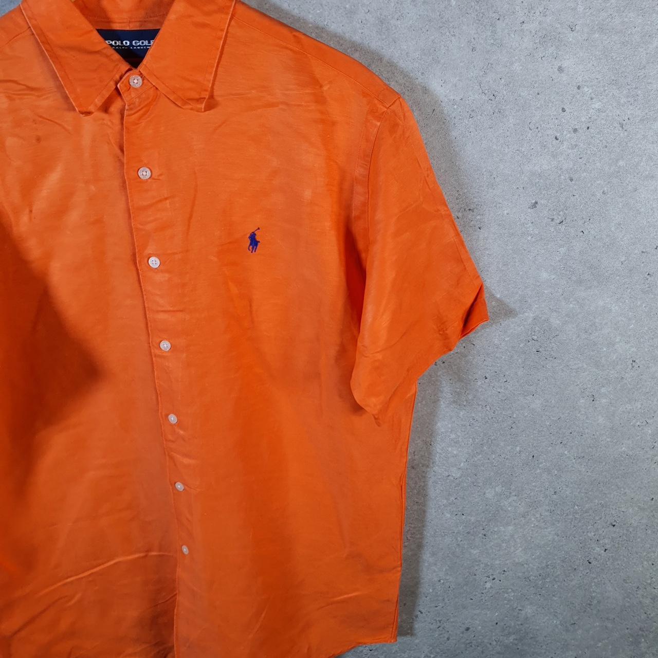 Vintage Ralph Lauren Button Down Shirt Men’s Large Orange Silk Short Sleeve Cotton