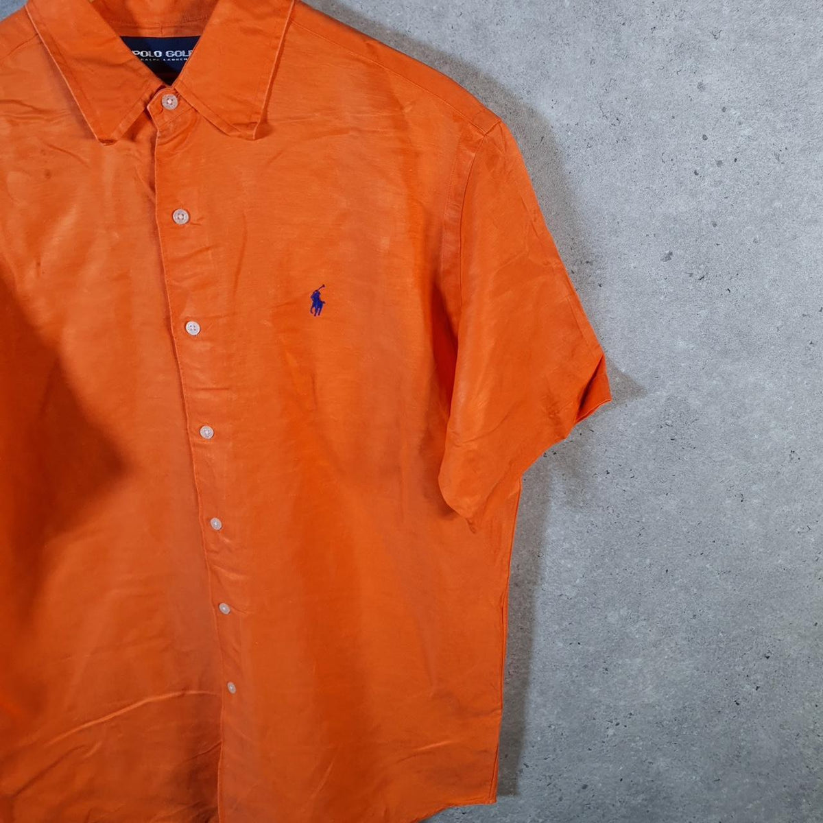 Vintage Ralph Lauren Button Down Shirt Men’s Large Orange Silk Short Sleeve Cotton