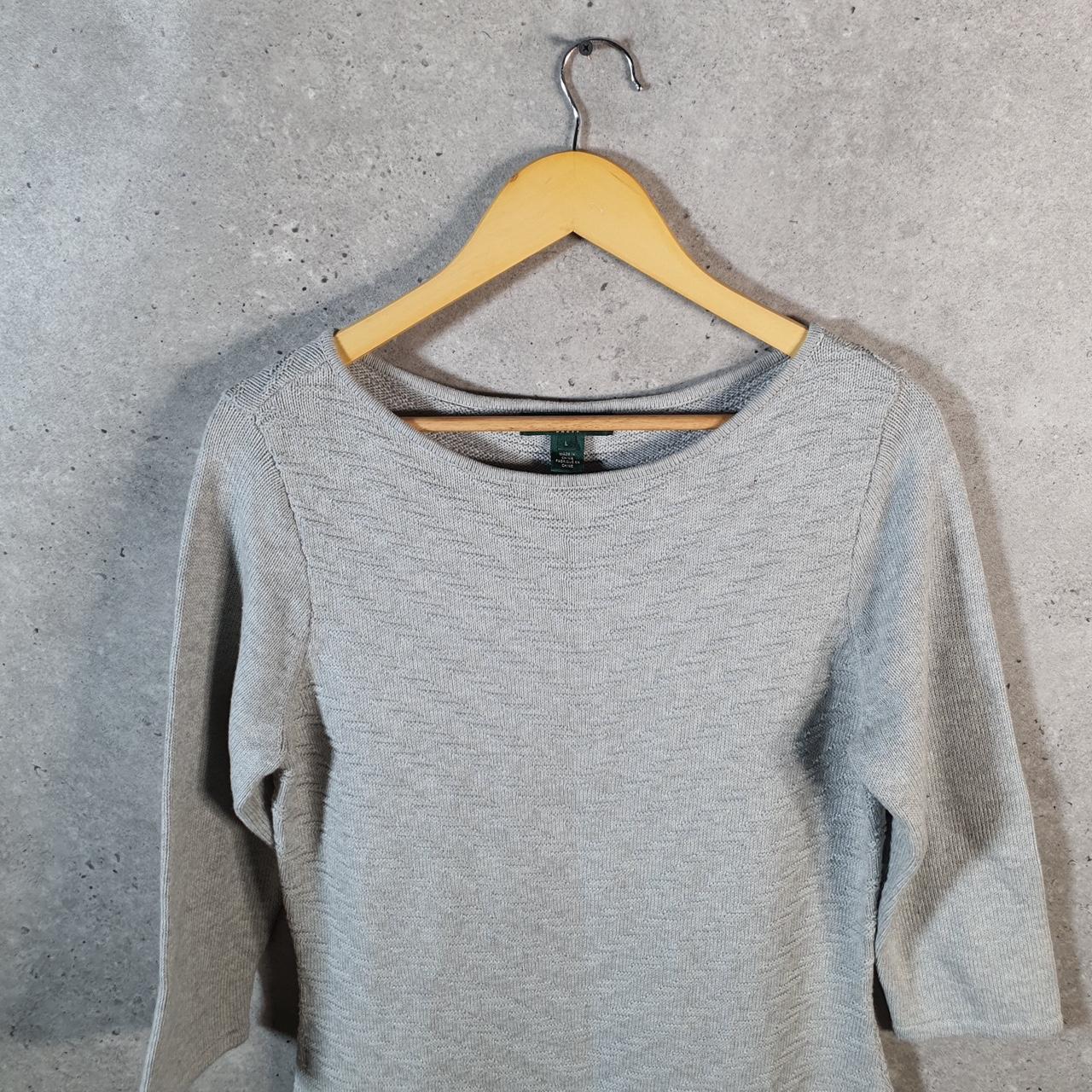 Vintage Ralph Lauren Polo Dress Knit Sweater Womens Large Grey Cotton Pullover