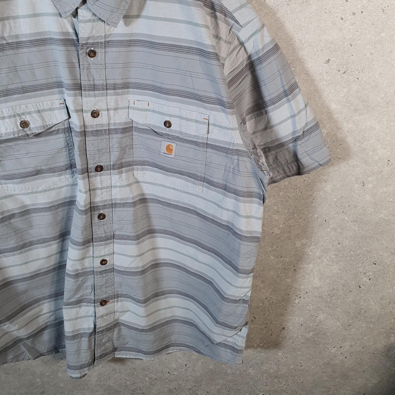 Vintage Carhartt Shirt Button Down Mens XL Grey Striped Short Sleeve Utility Relaxed Fit