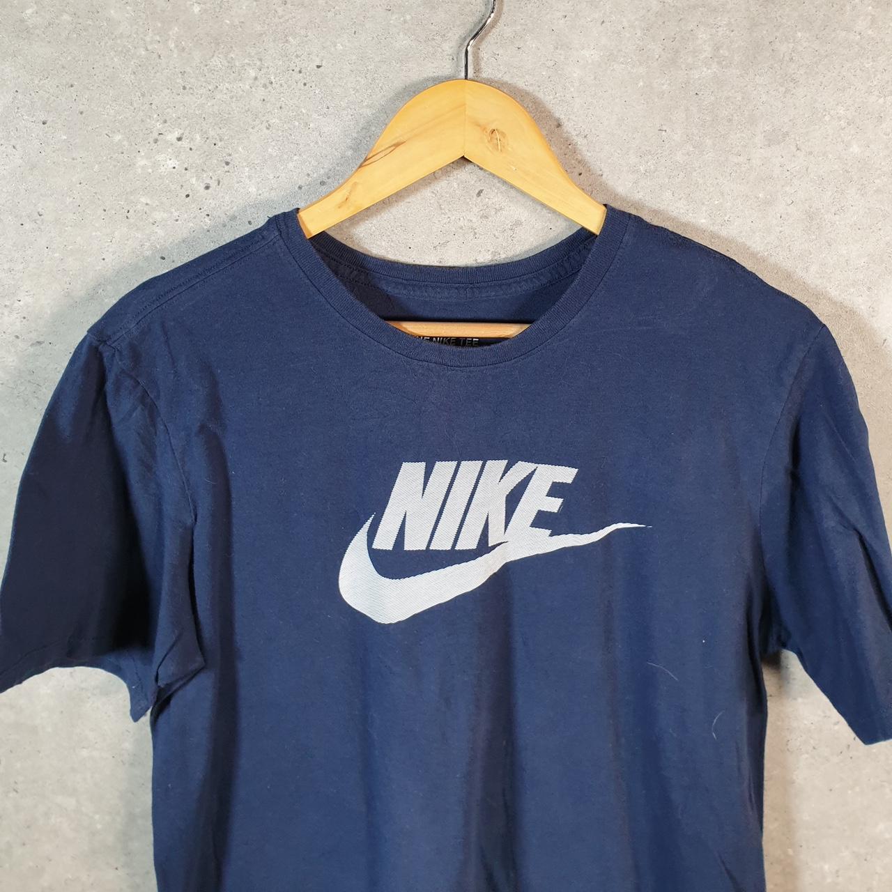 Vintage Nike T Shirt Men’s Medium Blue Printed Single Swoosh Logo Athletic C8291