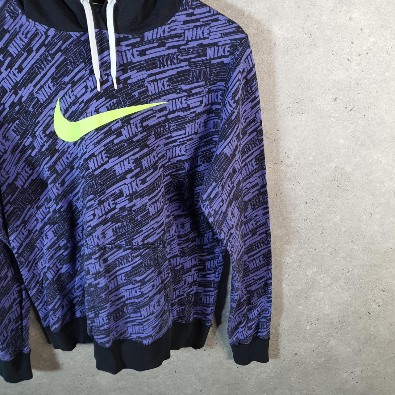 Vintage Nike Spellout All Over Print Hoodie Womens XL Purple Swoosh Y2K Pullover