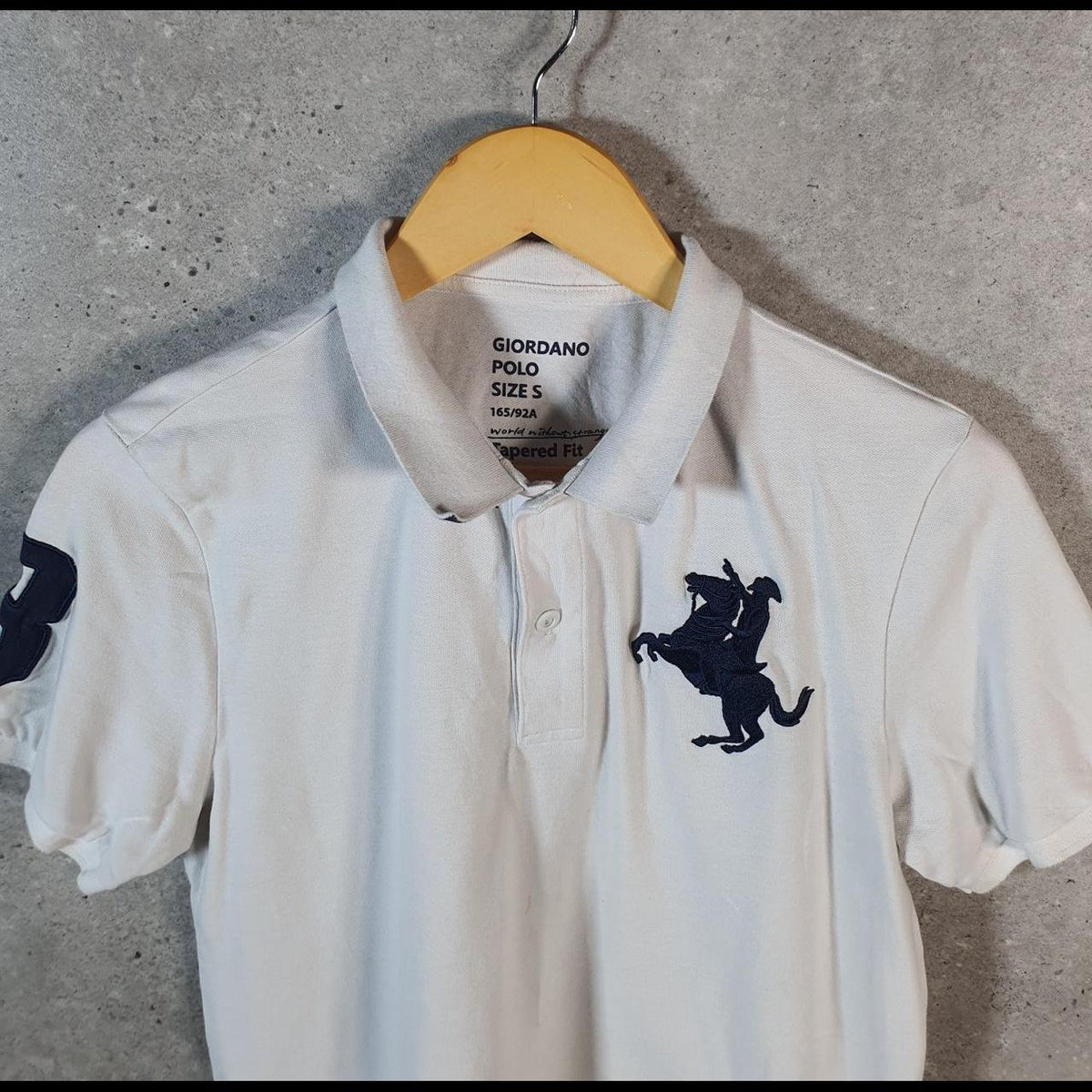 Vintage Giordano Polo Shirt Men’s Small Tapered Fit White Casual 3 Button C9674
