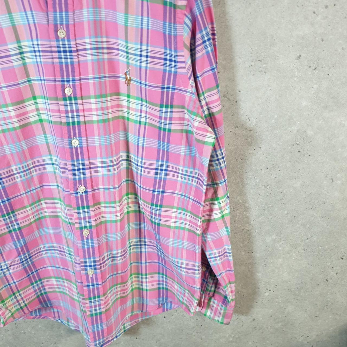Vintage Ralph Lauren Button Down Shirt Men’s Small Pink Classic Fit Checkered Pony