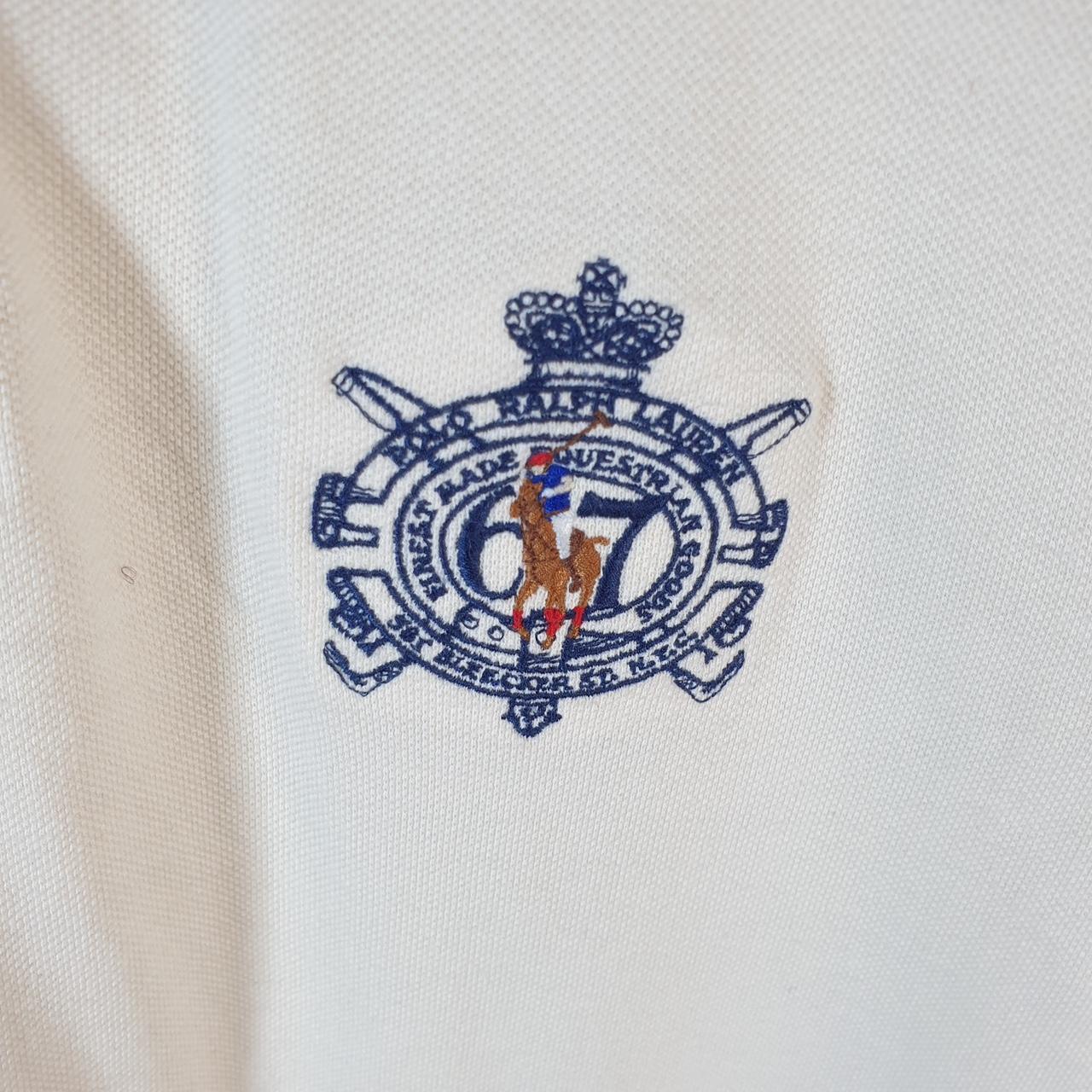 Vintage Ralph Lauren Polo Shirt Men’s Large Beige Custom Fit Crest Badges Embroidered Pony