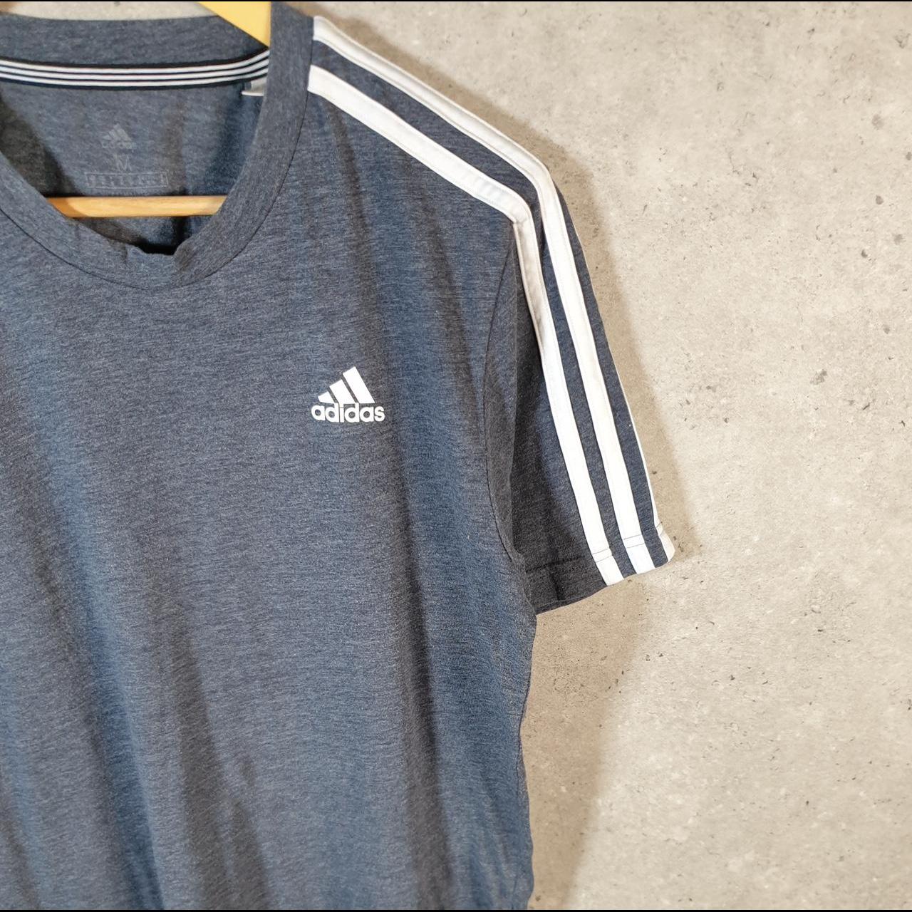 Vintage Adidas Spellout T Shirt Men’s Medium Grey Three Stripes Logo Athletic