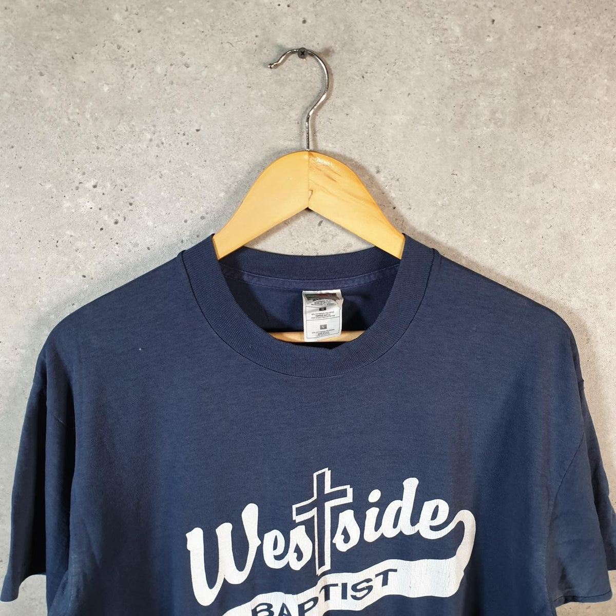 Vintage Fruit of the Loom Westside Baptist USA Single Stitch T Shirt Men’s Large Blue 2