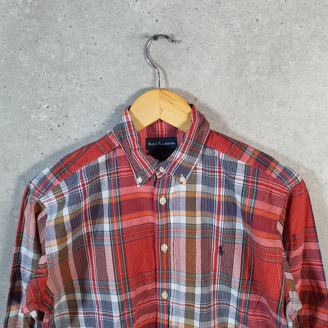 Vintage Ralph Lauren Button Down Shirt Womens Large Red Checkered Classic Fit Cotton Pony Big Fish Vintage