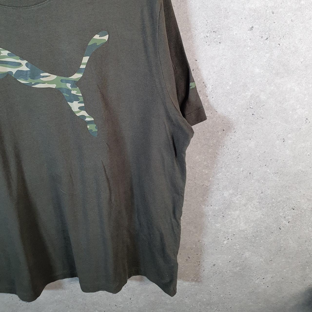 Vintage Puma Spellout T Shirt Men’s XL Khaki Green Logo Athletic Casual