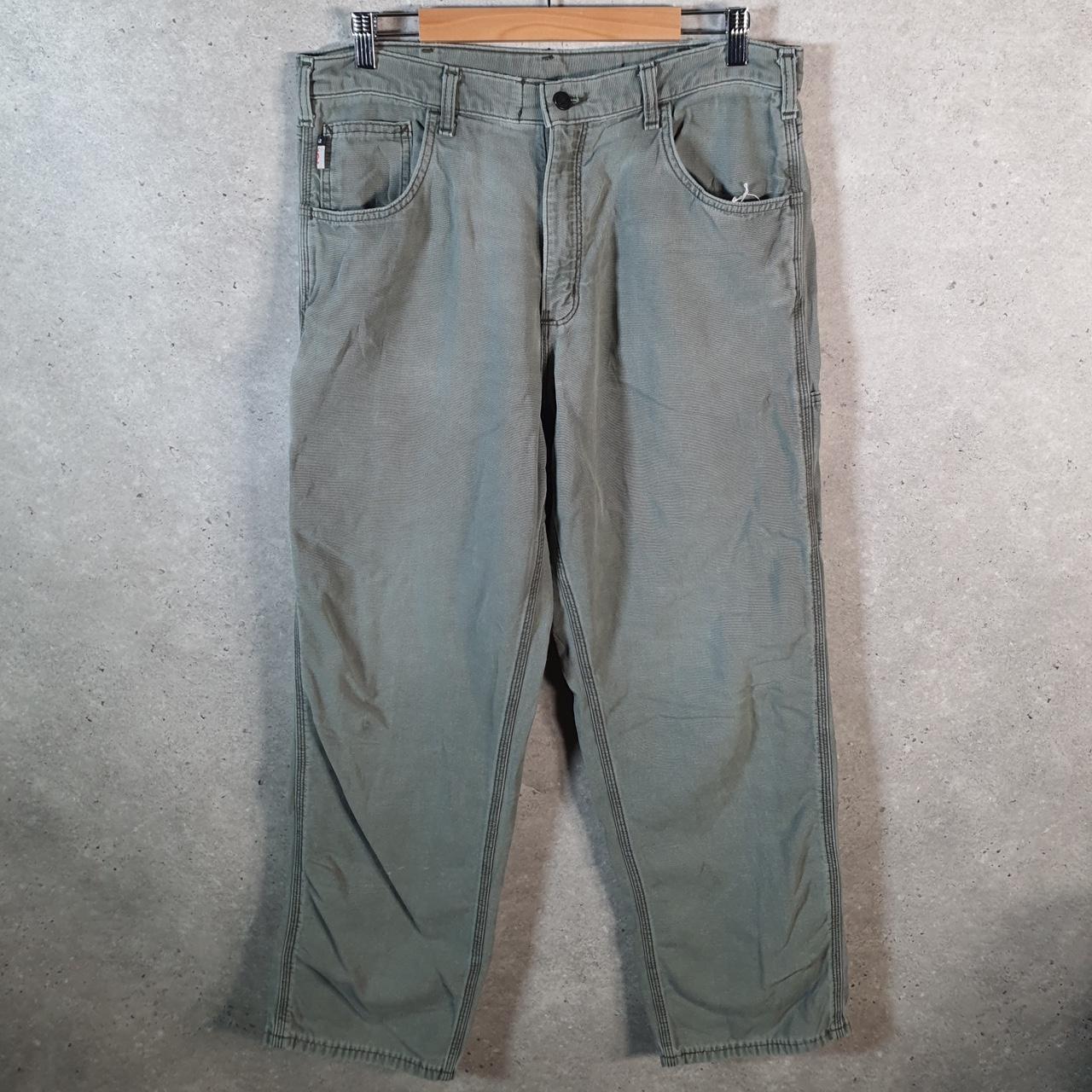 Vintage Carhartt Carpenter FR Trousers Mens W36 L32 Khaki Green Relaxed Fit Workwear USA