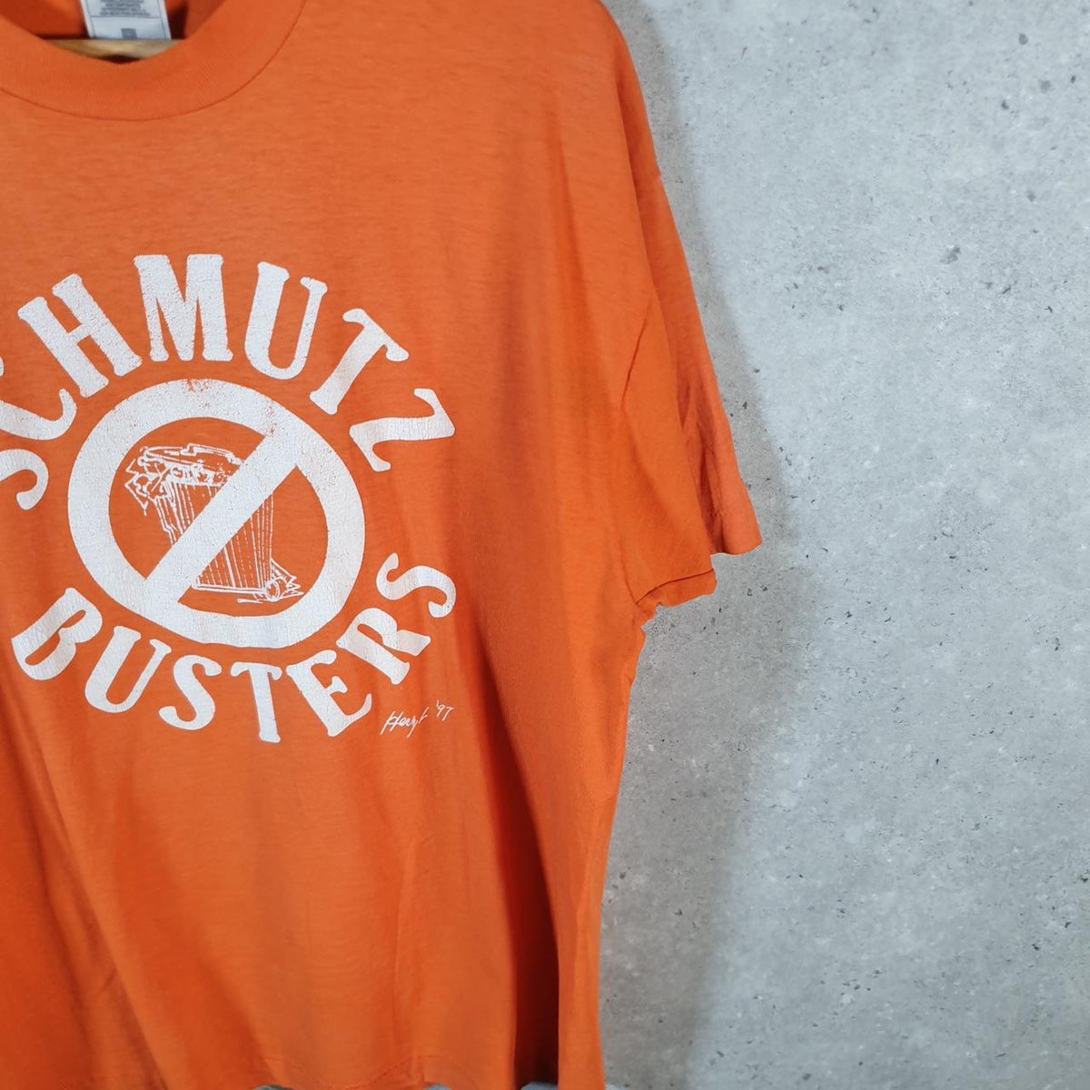 Vintage Fruit of the Loom Dream Schmutz Busters 1997 Single Stitch T Shirt Men’s Large Orange