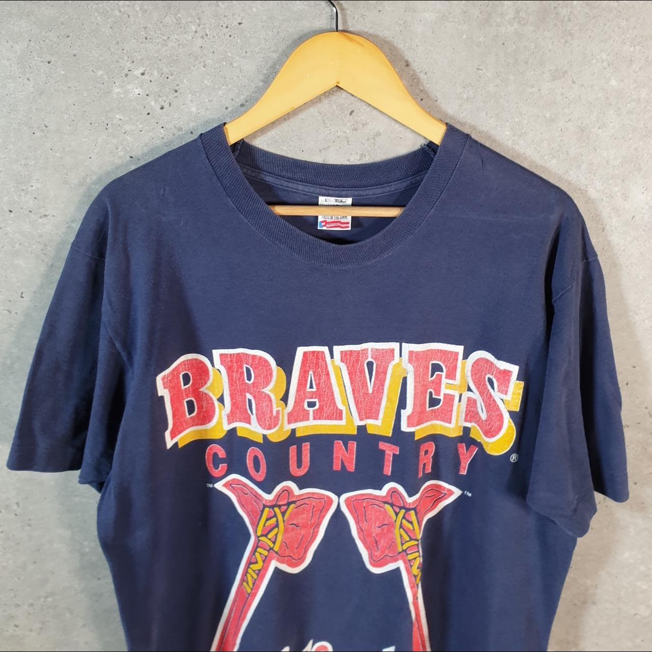Vintage Fruit of the Loom NFL 1992 Braves County Atlanta Single Stitch T Shirt Men’s Large Blue C8768