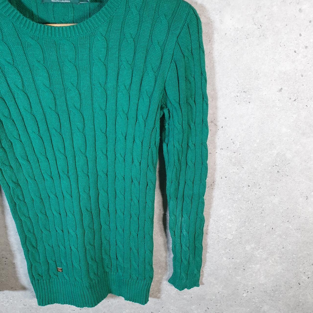 Vintage Ralph Lauren Polo Cable Knit Sweatshirt Womens XS Green Pony