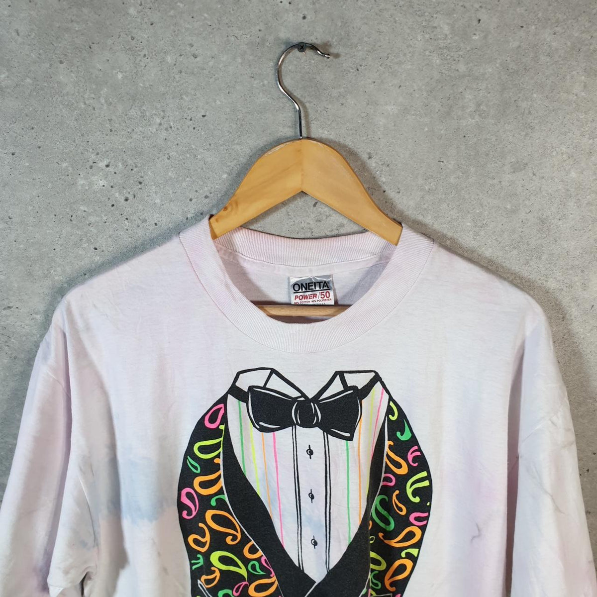 Vintage Oneita Power 1993 Prom Lashes Spring Dance Single Stitch T Shirt Men’s Medium Big Fish Vintage