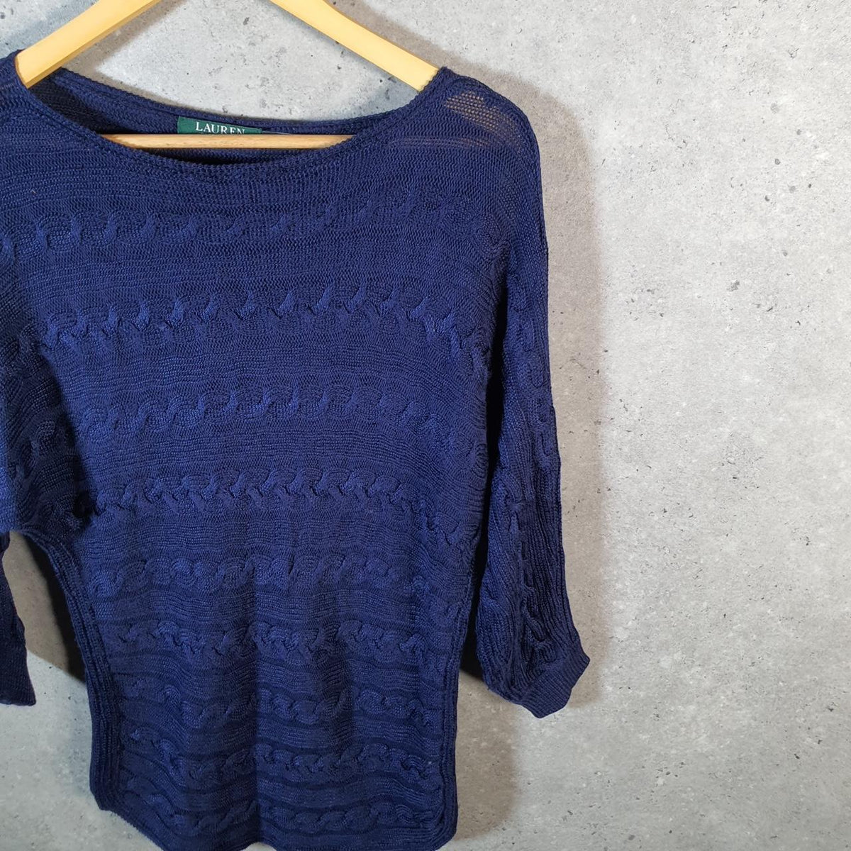 Vintage Ralph Lauren Polo Knit Sweater Womens Small Navy Blue Cotton Pullover