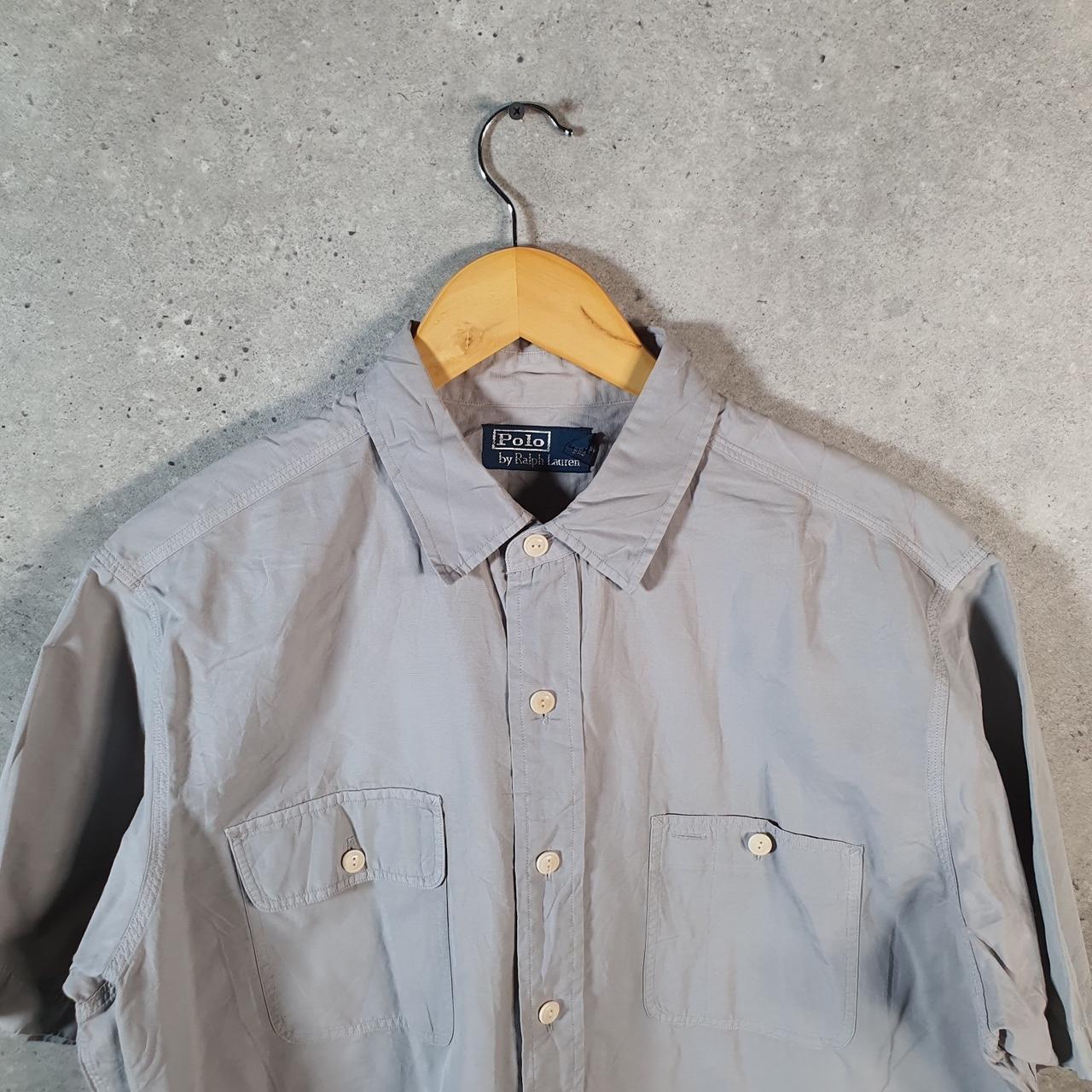 Vintage Ralph Lauren Button Down Shirt Men’s Large Grey Pockets Pony Casual C8489