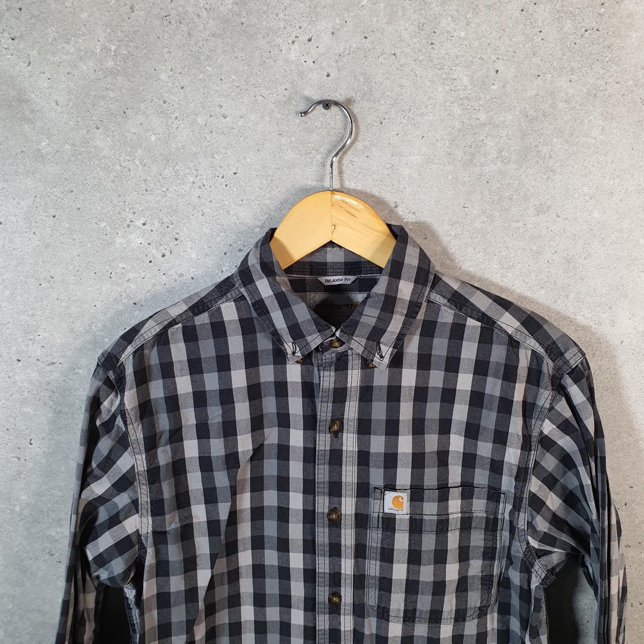 Vintage Carhartt Shirt Button Down Mens Small Grey Checkered Chore Utility Relaxed - Big Fish Vintage