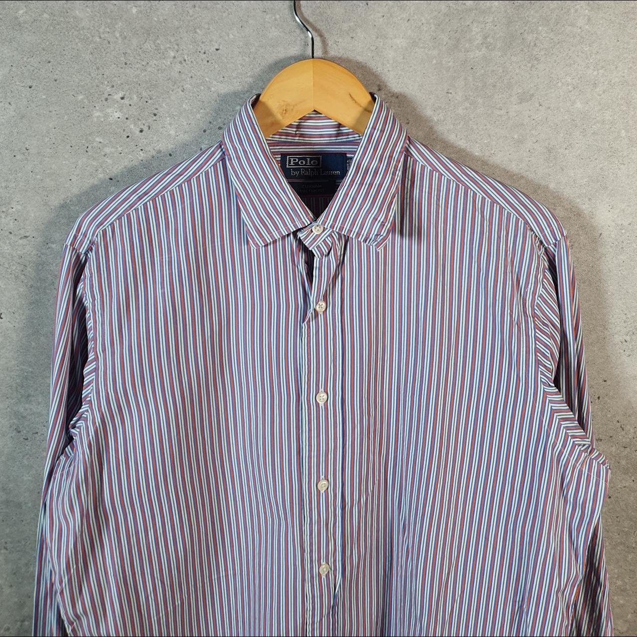 Vintage Ralph Lauren Button Down Shirt Men’s Large Blue Striped Curham Custom Fit C8479