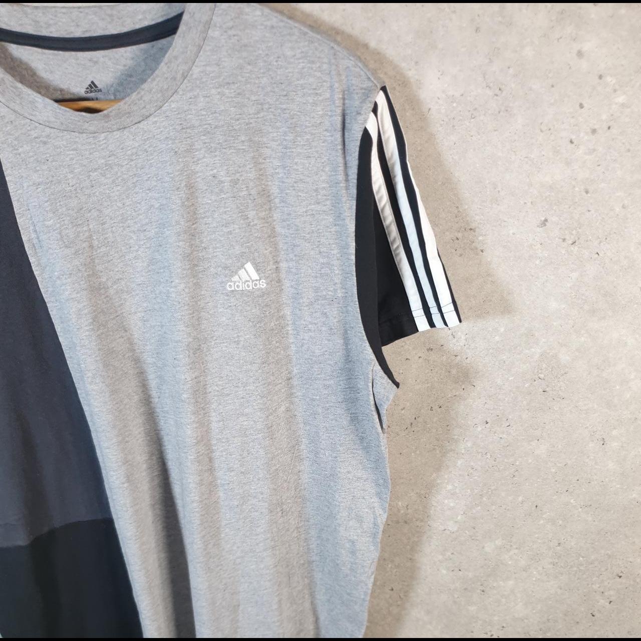 Vintage Adidas Spellout T Shirt Womens Medium Long Grey Three Stripes Logo Athletic