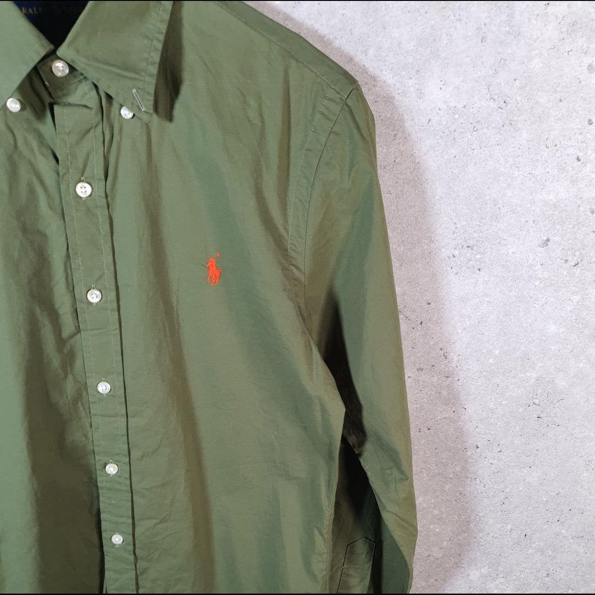 Vintage Ralph Lauren Button Down Shirt Men’s Small Green Slim Fit Cotton Stretch Pony