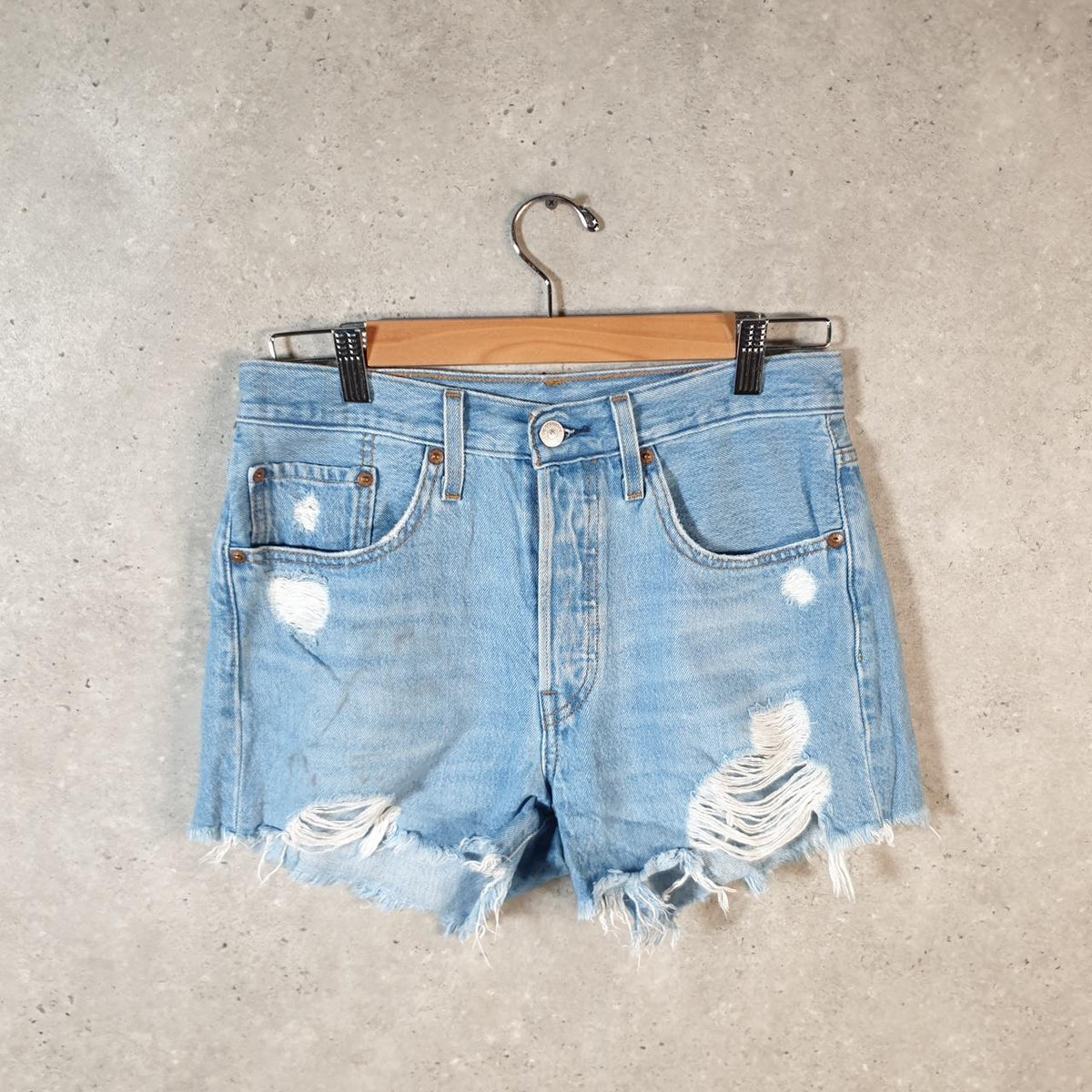 Vintage Levi’s 501 Cut Off Baggy Shorts Jorts Cargo Womens W26 Blue Relaxed Denim
