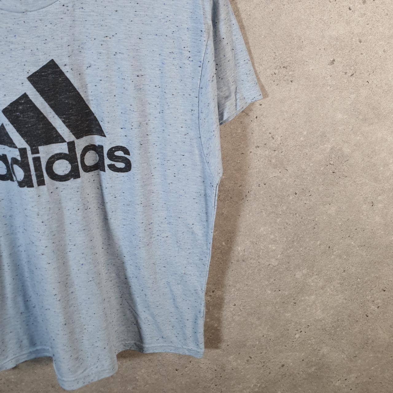 Vintage Adidas Spellout Graphic T Shirt Men’s Small Blue Three Stripes Logo