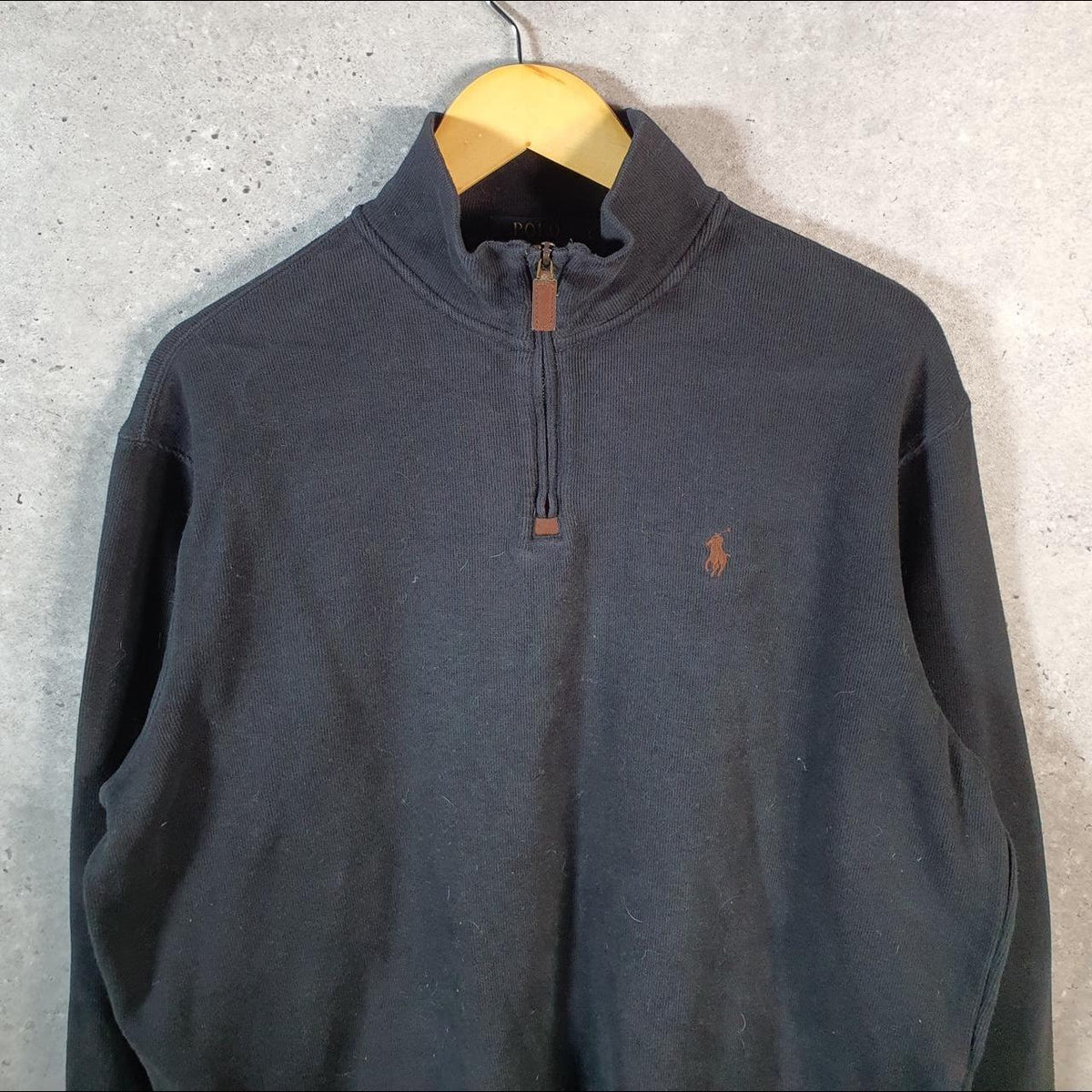 Vintage Ralph Lauren Polo 1/4 Zip Estate Rib Sweatshirt Men’s Large Black Pullover Pony C8826