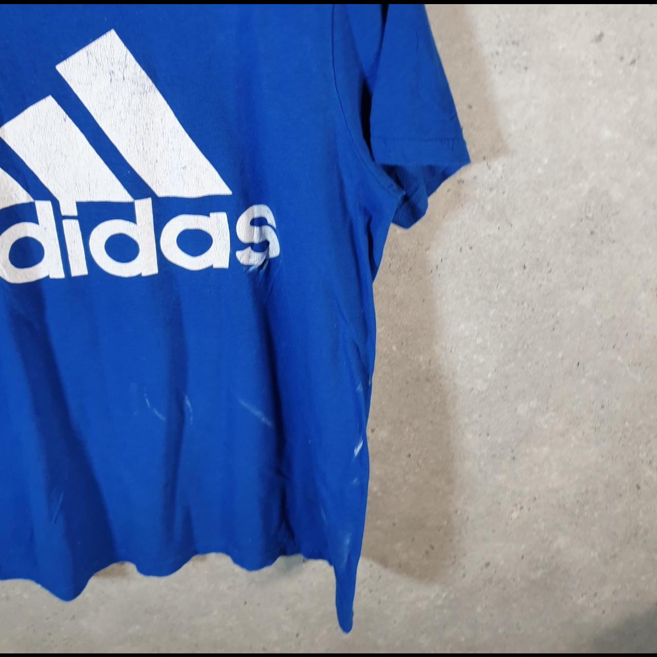 Vintage Adidas Amplifier Spellout T Shirt Men’s Medium Blue Three Stripes Logo Athletic