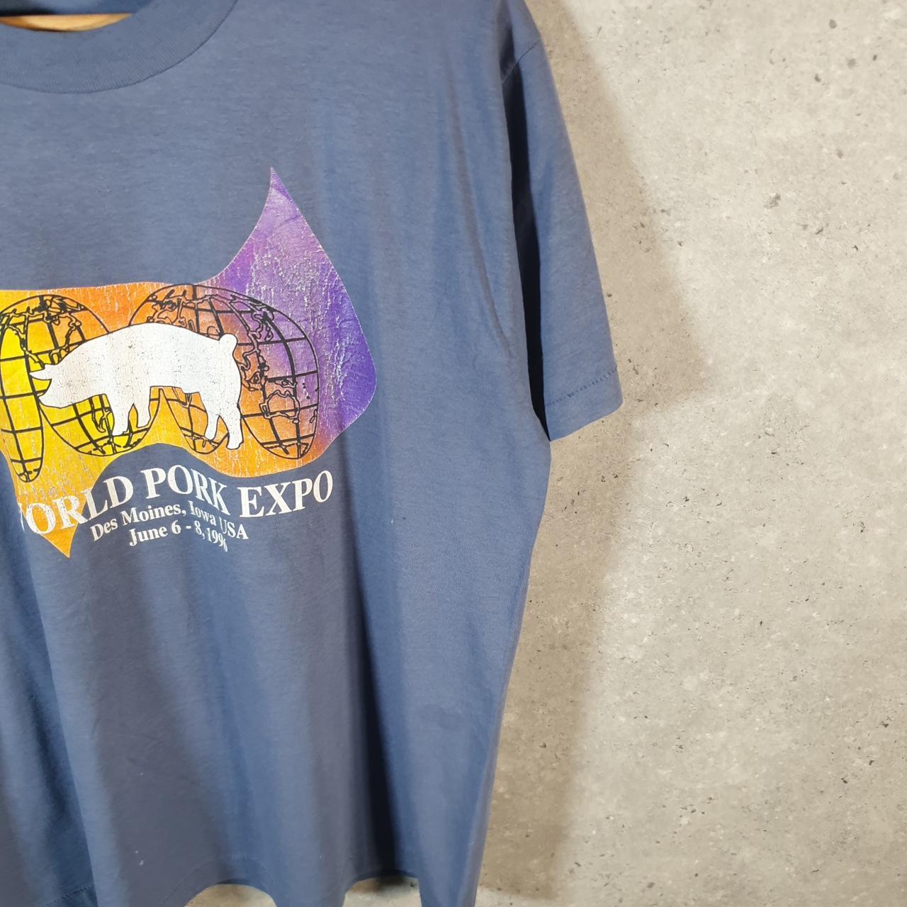 Vintage Fruit of the Loom World Pork Expo 1996 Iowa USA Single Stitch T Shirt Men’s Large Blue