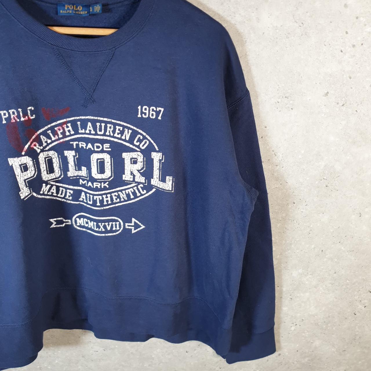 Vintage Ralph Lauren Polo Spellout Sweatshirt Men’s Large Navy Blue Cotton Pullover Pony