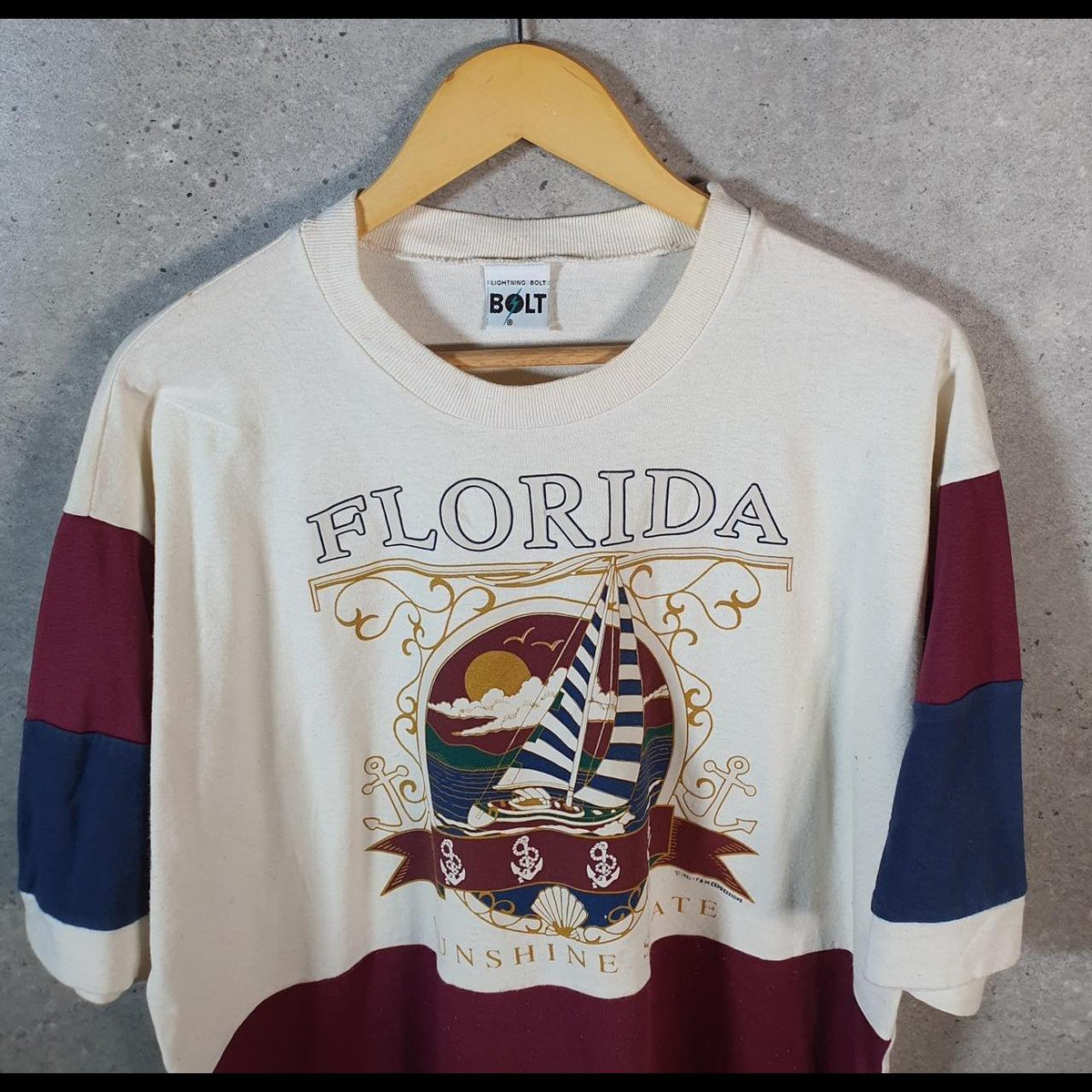 Vintage Lightning Bolt Florida 1993 Sunshine State Single Stitch T Shirt Men’s Large White