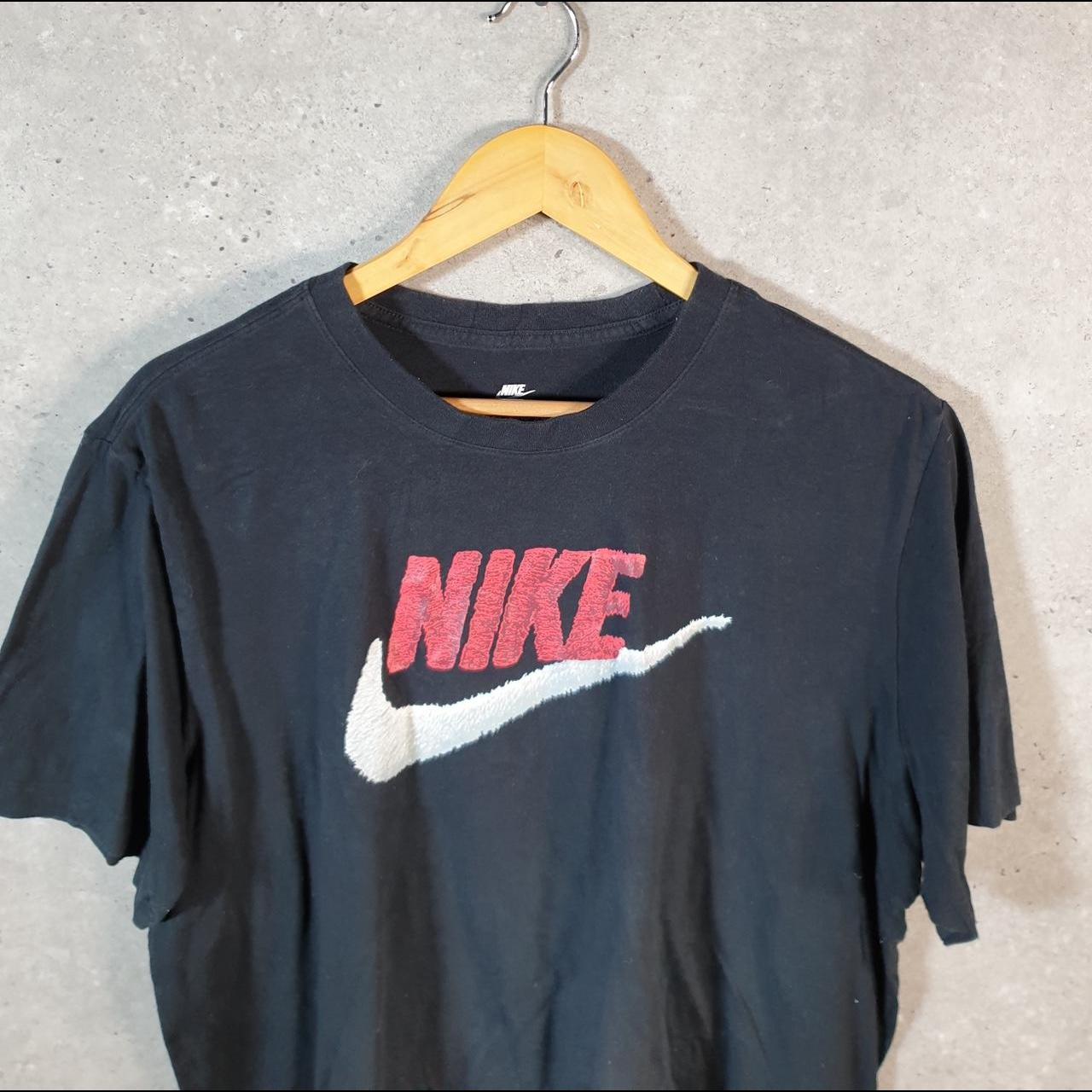 Vintage Nike T Shirt Men’s Large Black Printed Single Swoosh Logo Athletic C8280