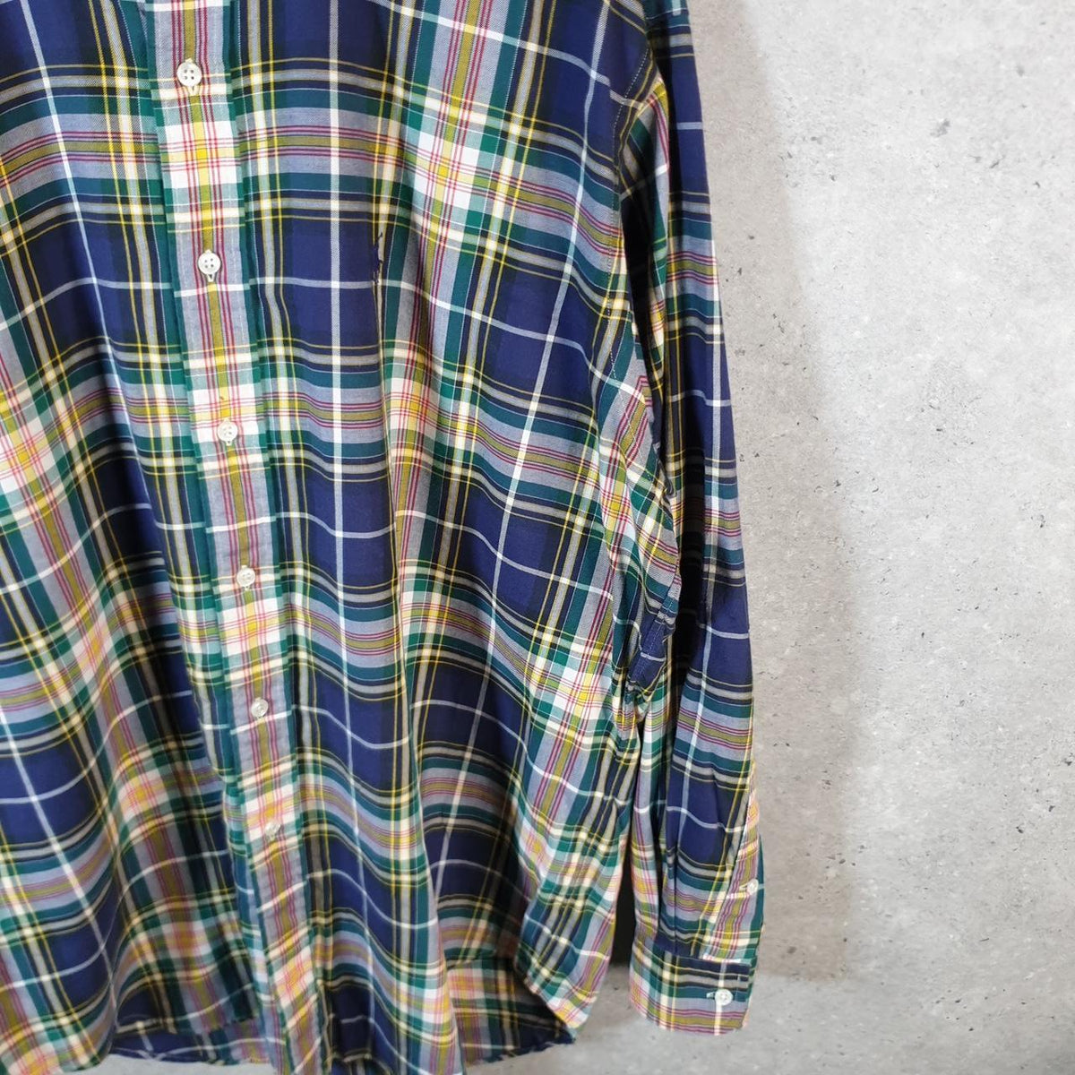 Vintage Ralph Lauren Button Down Shirt Men’s Large Yellow Checkered Blake Fit Pony