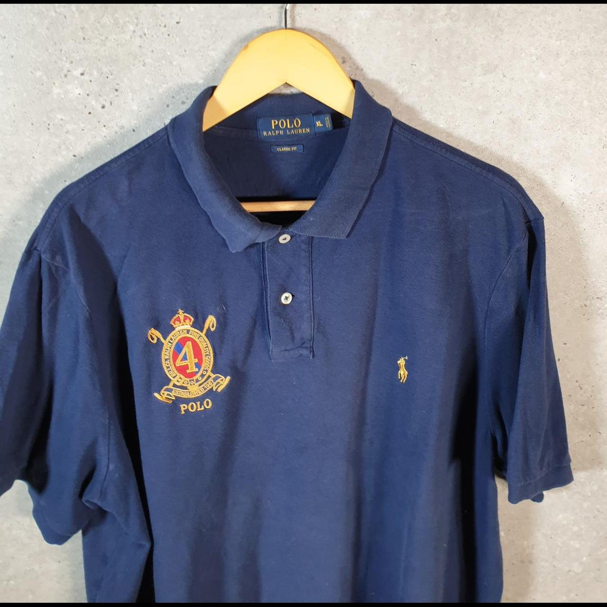 Vintage Ralph Lauren Polo Shirt Men’s XL Blue Crest Golf Cotton Classic Fit Pony C9594