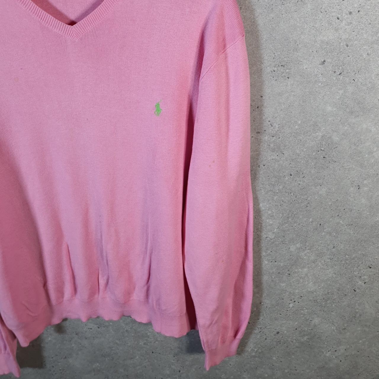 Vintage Ralph Lauren Polo V Neck Sweatshirt Men’s XL Pink Cotton Pullover Pony