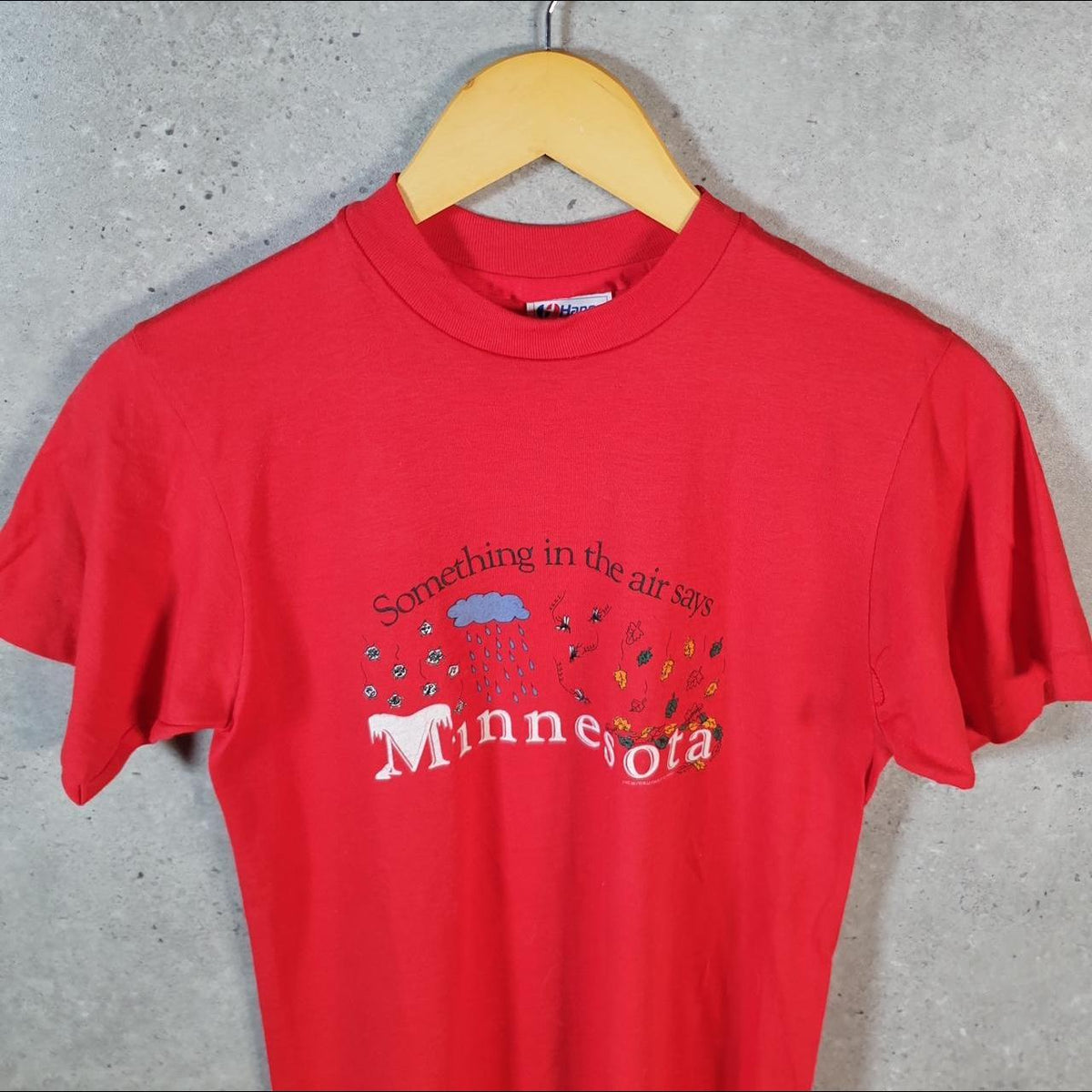 Vintage Hanes Minnesota Seasons Graphic 90s USA Single Stitch T Shirt Men’s Small Red C9555