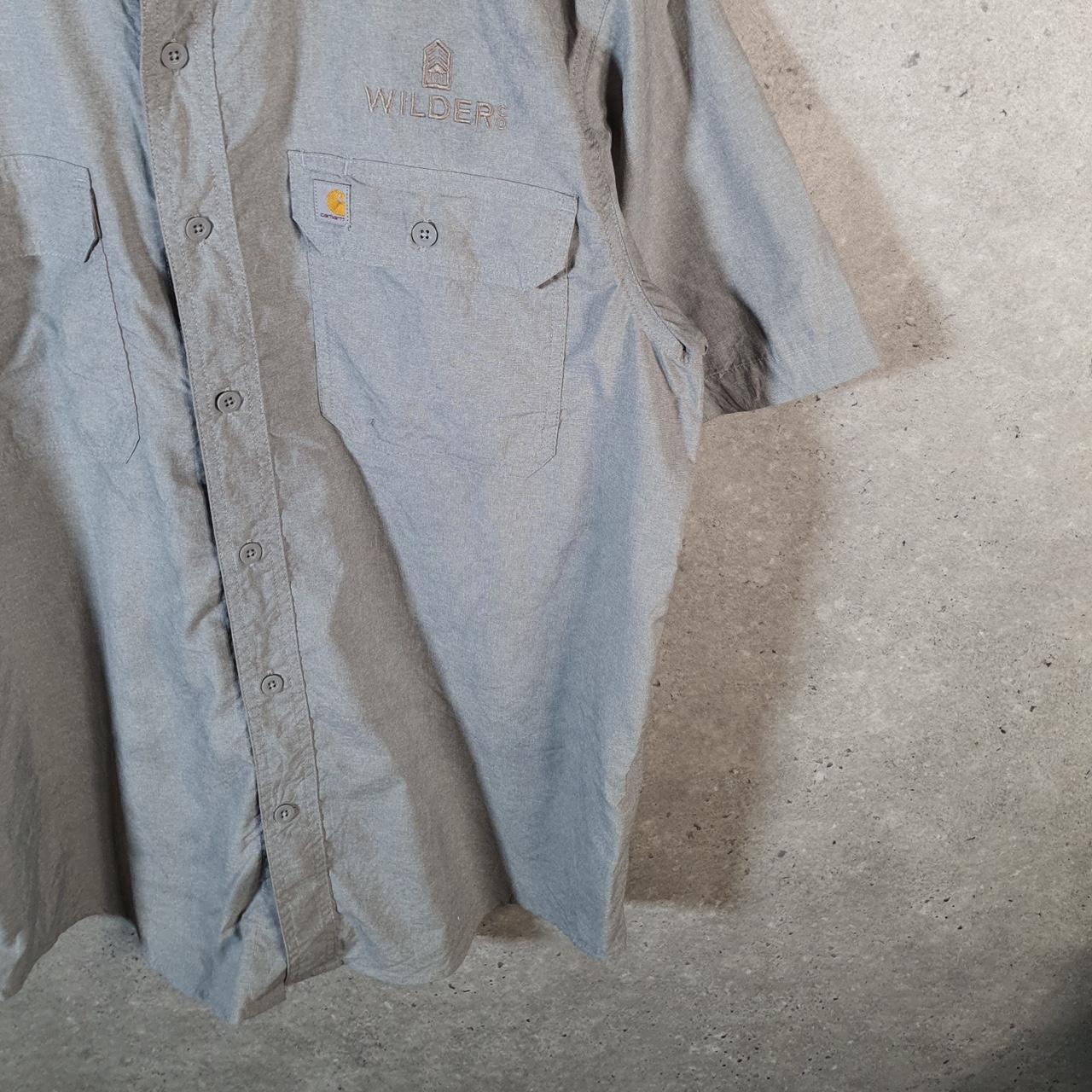 Vintage Carhartt Shirt Button Down Mens Large Grey Short Sleeve Utility Relaxed Fit