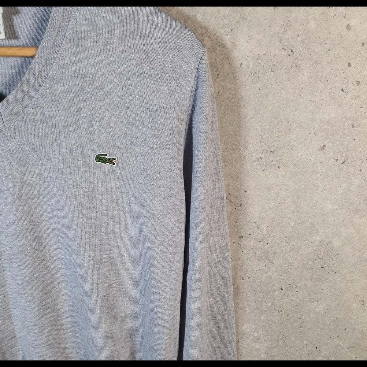 Vintage Lacoste Sweatshirt Men’s Small Grey Pullover Logo Y2K Jumper Logo