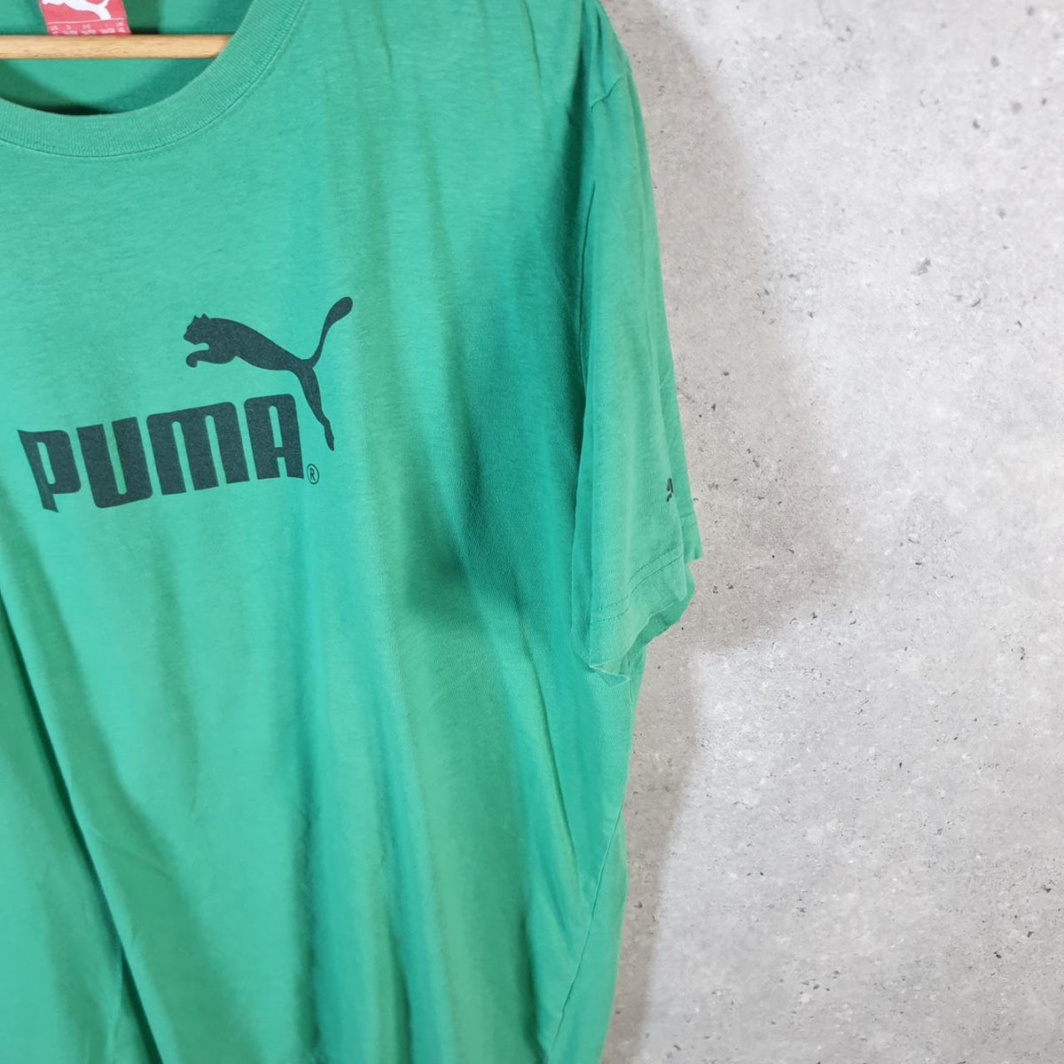 Vintage Puma Spellout T Shirt Mens XL Green Sports Logo Athletic