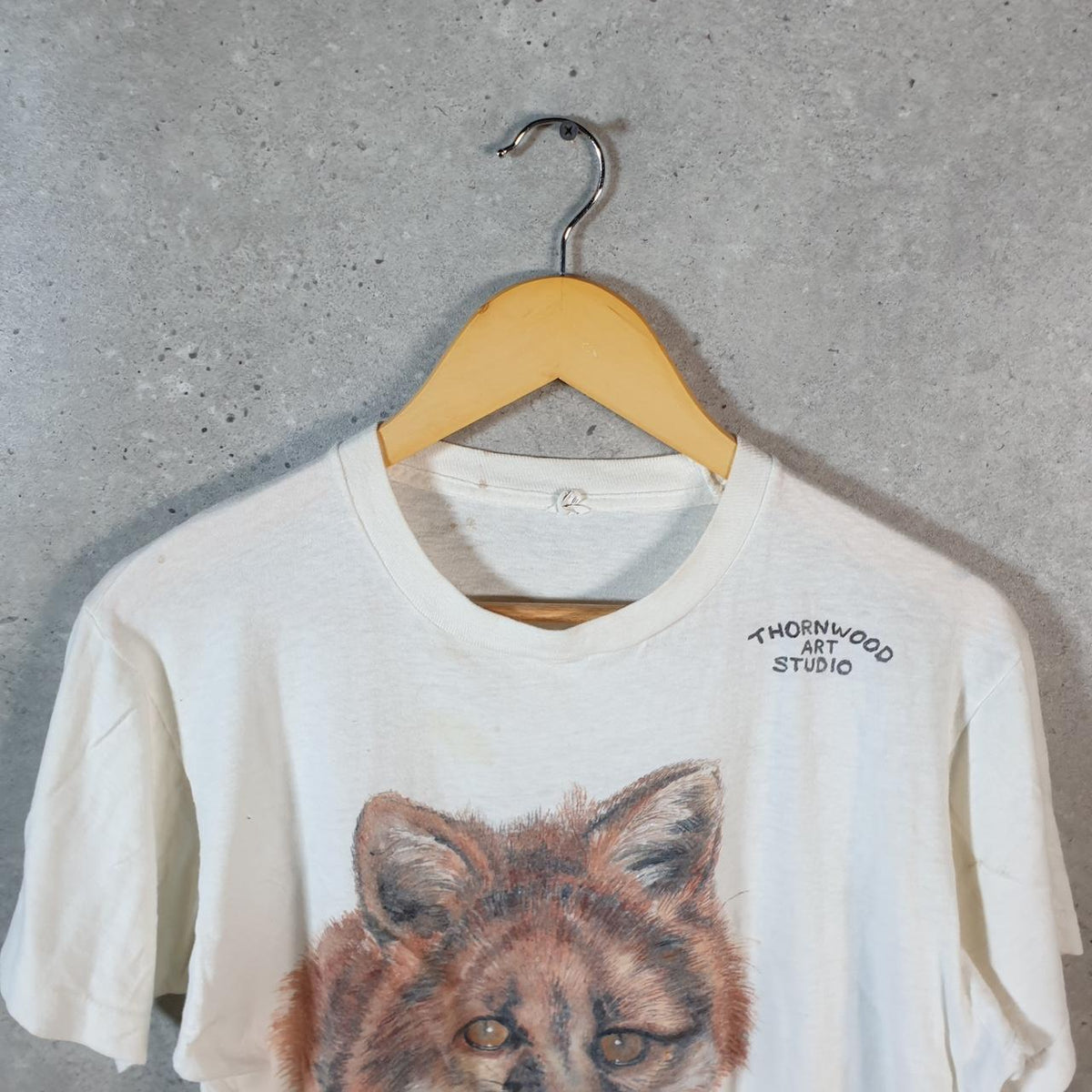 Vintage Fruit of the Loom Thornwood Art Studio Fox 90s Single Stitch T Shirt Men’s XS White C9414