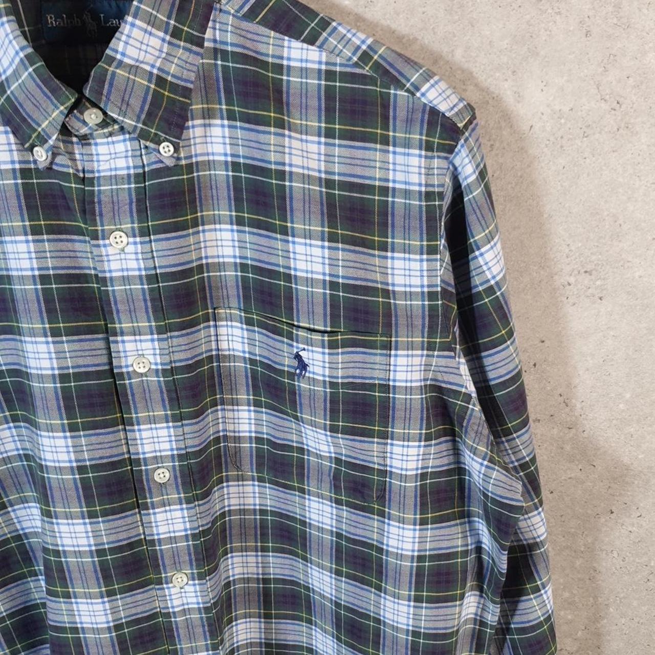 Vintage Ralph Lauren Button Down Shirt Men’s Large Blue Checkered Classic Fit Cotton Pony