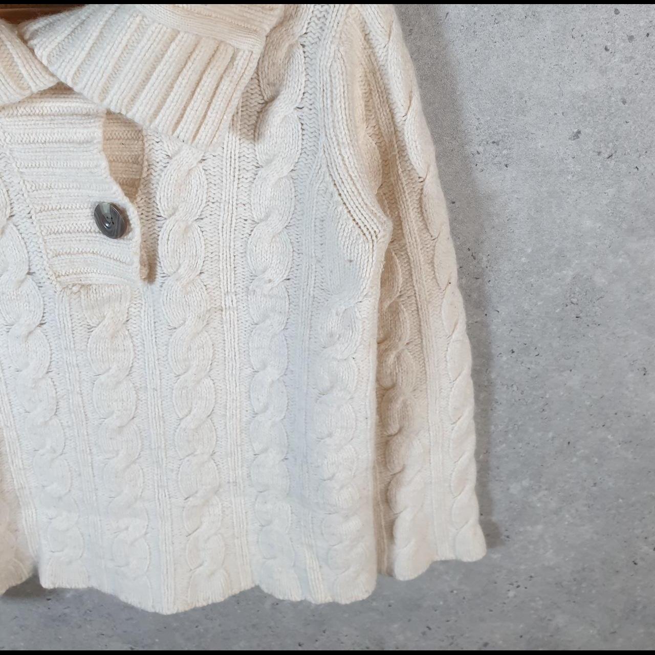 Vintage Eddie Bauer Cable Knit Sweater Womens Large Cream Y2K Pullover Button