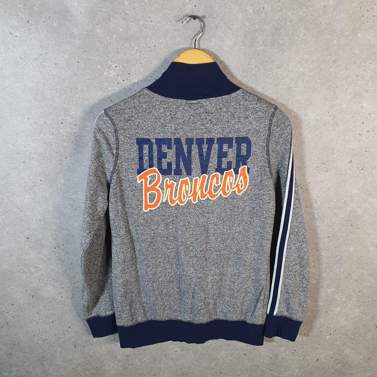 Vintage NFL Denver Broncos 1/4 Zip Knit Sweater Womens Large Grey Pullover American